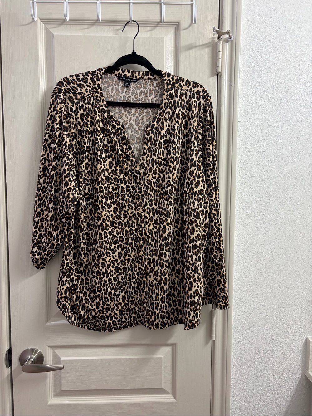 Zac & Rachel Leopard Print V-Neck Blouse - Beige/Black